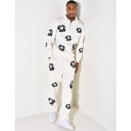 Ensemble jogging et sweat à zip motifs fleurs