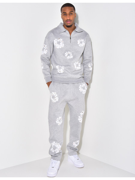 Ensemble jogging et sweat à zip motifs fleurs