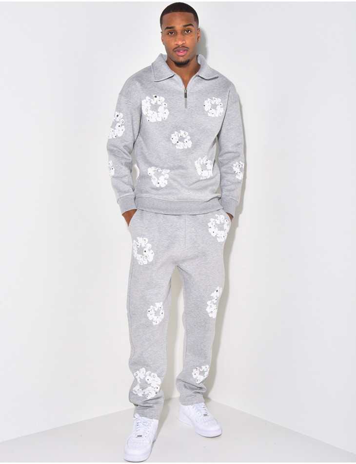 Ensemble jogging et sweat à zip motifs fleurs