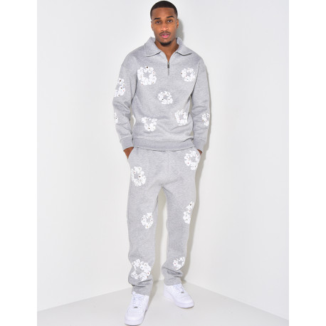 Ensemble jogging et sweat à zip motifs fleurs