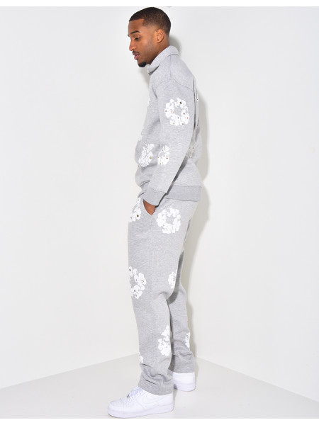 Ensemble jogging et sweat à zip motifs fleurs