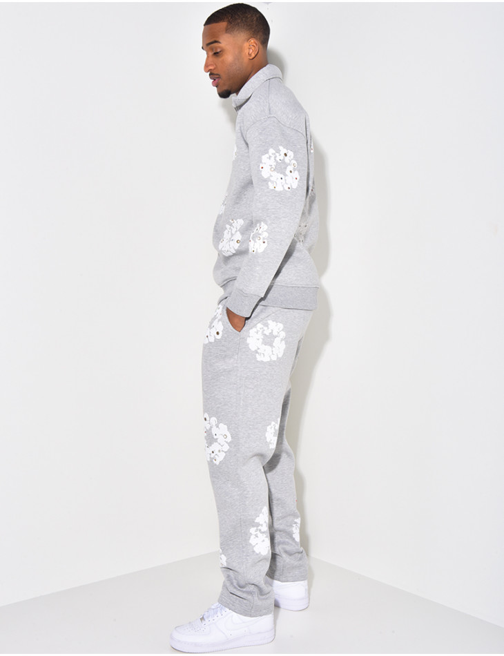 Ensemble jogging et sweat à zip motifs fleurs