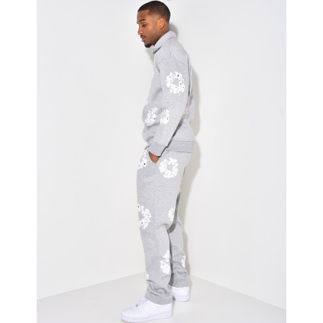 Ensemble jogging et sweat à zip motifs fleurs