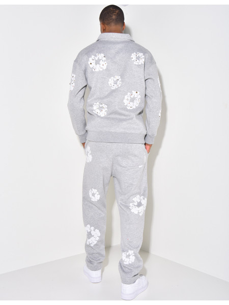 Ensemble jogging et sweat à zip motifs fleurs