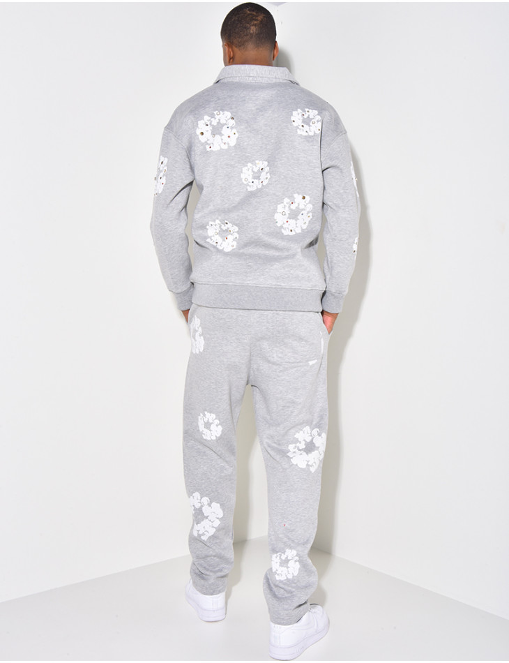 Ensemble jogging et sweat à zip motifs fleurs