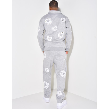 Ensemble jogging et sweat à zip motifs fleurs