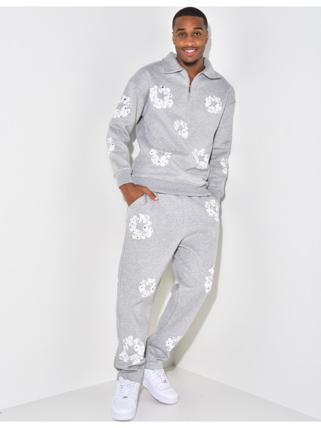 Ensemble jogging et sweat à zip motifs fleurs