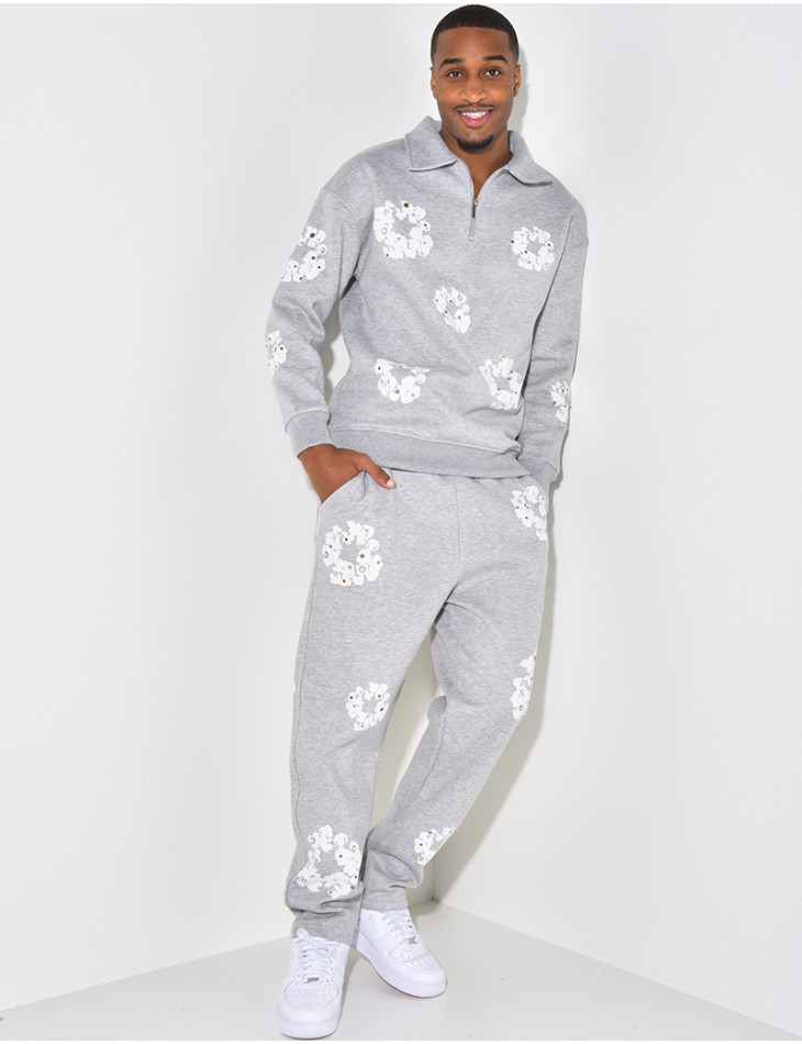 Ensemble jogging et sweat à zip motifs fleurs