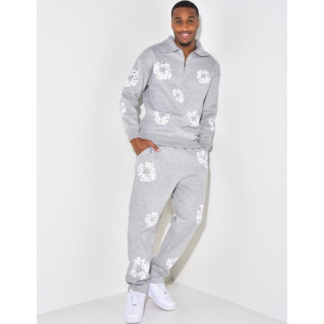 Ensemble jogging et sweat à zip motifs fleurs