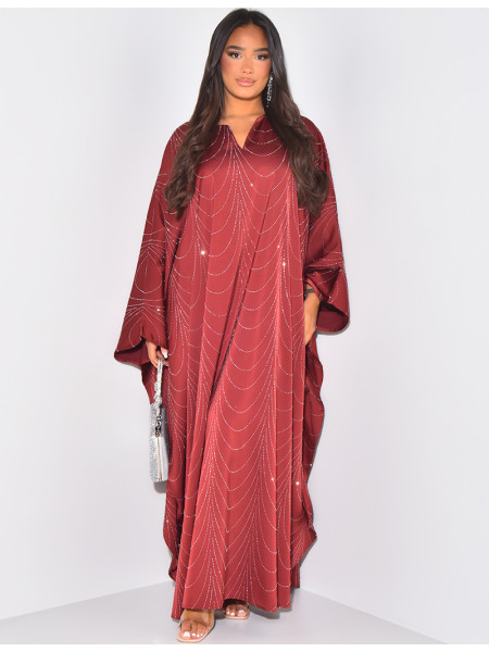 Satin abaya adorned with rhinestones