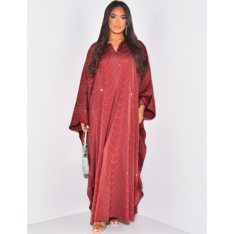 Satin abaya adorned with rhinestones