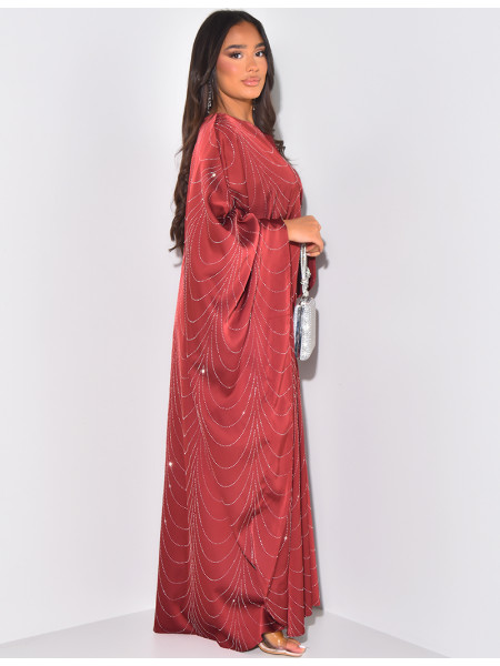 Satin abaya adorned with rhinestones