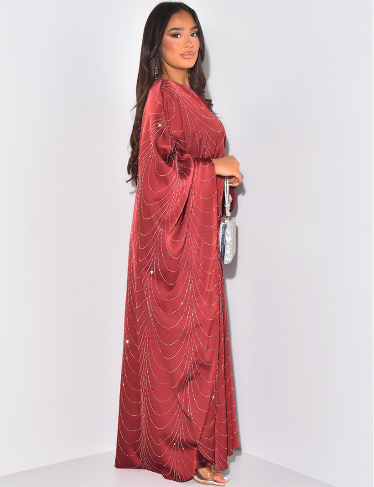 Satin abaya adorned with rhinestones