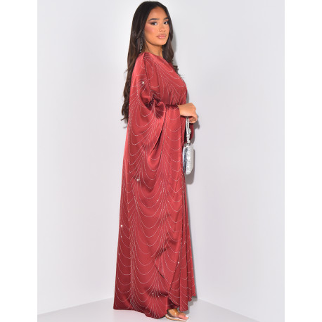 Satin abaya adorned with rhinestones