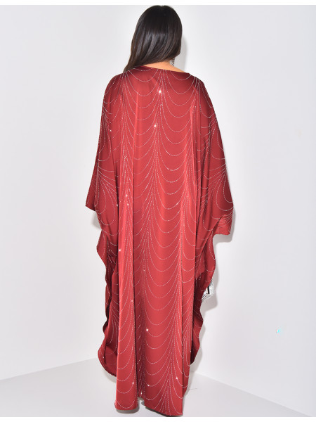 Satin abaya adorned with rhinestones
