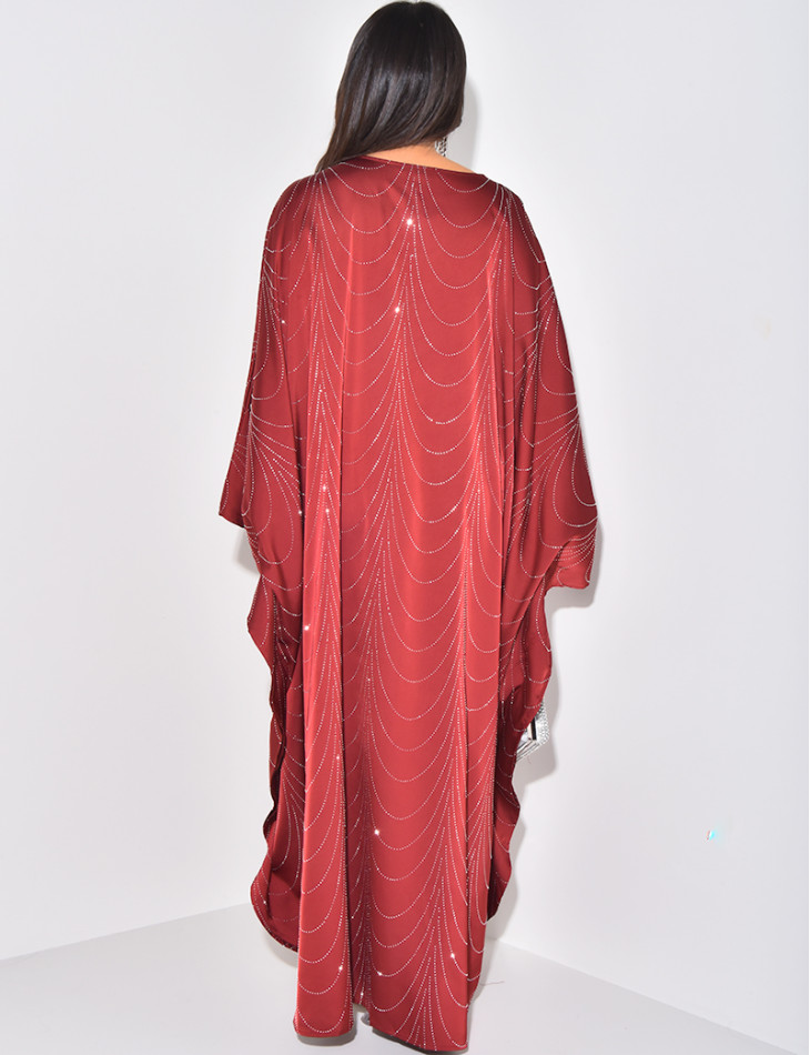 Satin abaya adorned with rhinestones