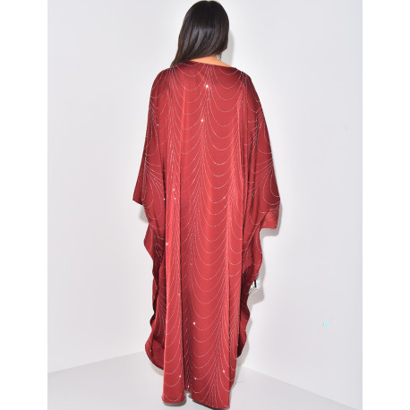 Satin abaya adorned with rhinestones