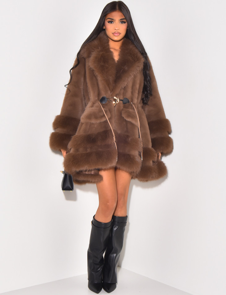 Lockerer Mantel mit Premium-Fake Fur