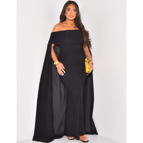 Robe épaules dénudées à cape en voile