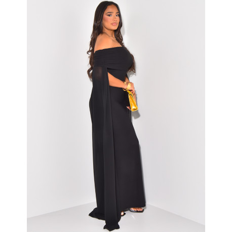 Off-the-shoulder dress with voile cape