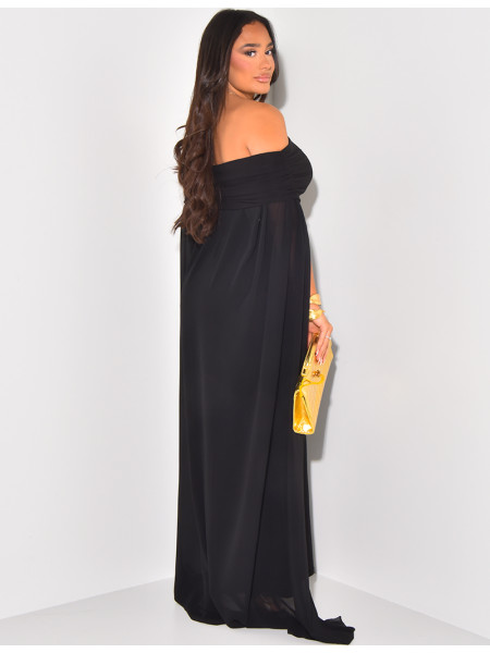 Off-the-shoulder dress with voile cape