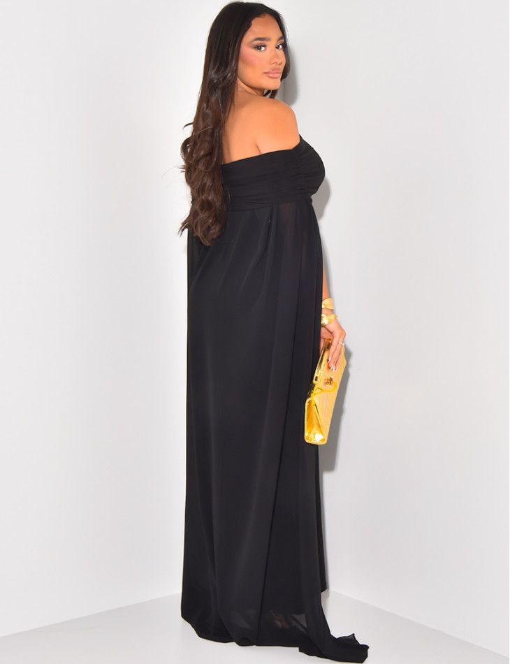 Off-the-shoulder dress with voile cape