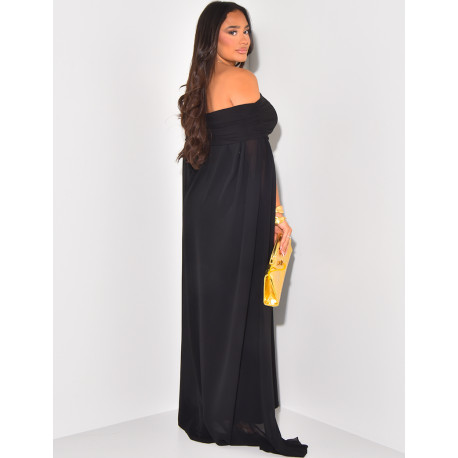 Off-the-shoulder dress with voile cape
