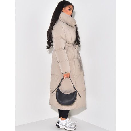 Lange, gesteppte Daunenjacke zum Binden