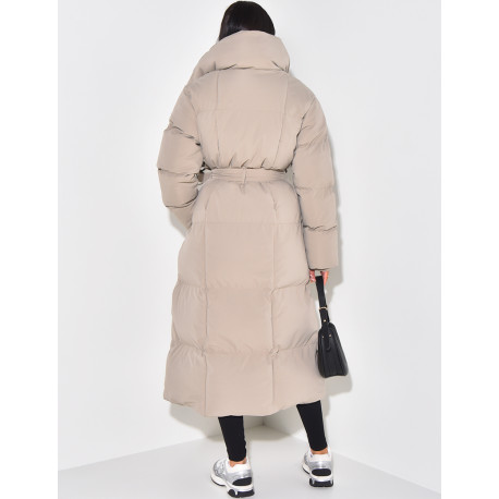 Lange, gesteppte Daunenjacke zum Binden