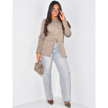 Blazer with round collar slit at the bottom