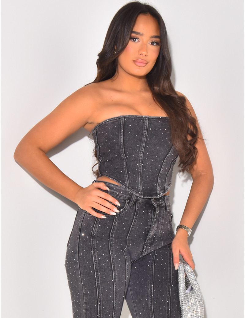 Crop-top bustier en jeans à...