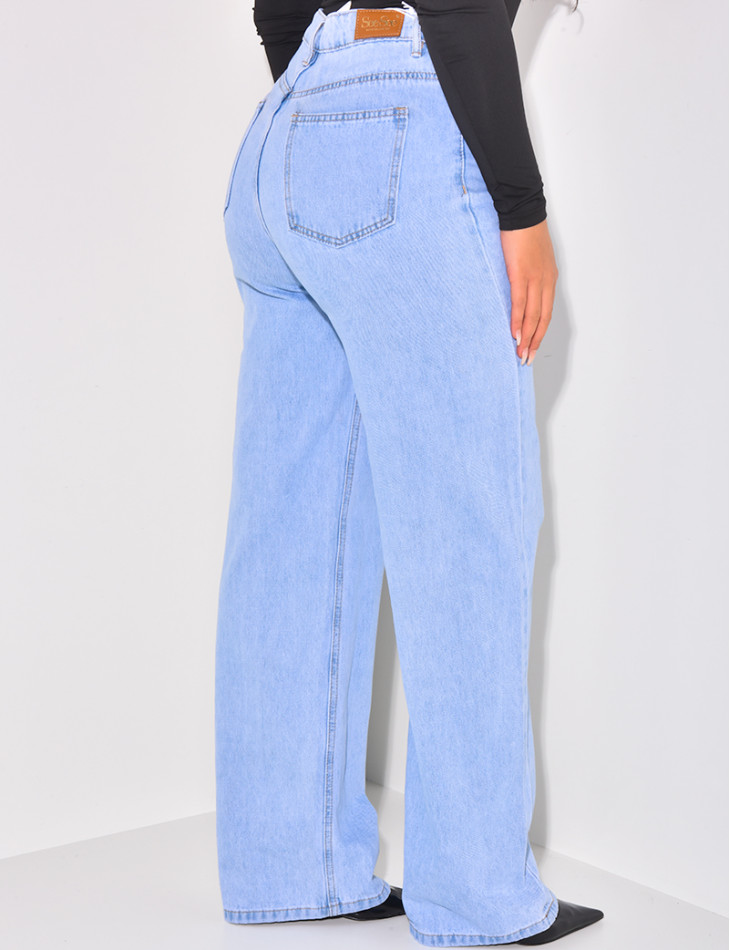 Jeans coupe droite à boutonnière croisée