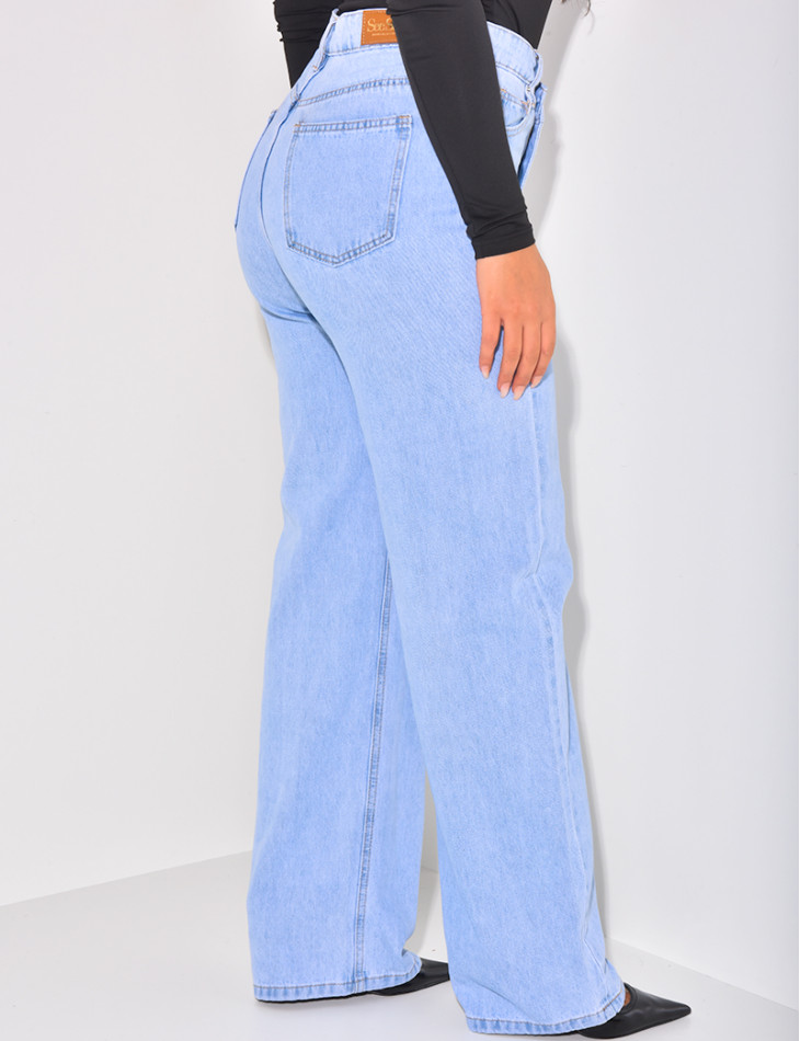 Jeans coupe droite à boutonnière croisée