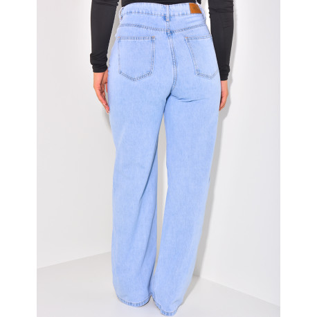 Jeans coupe droite à boutonnière croisée