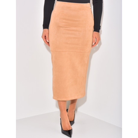 Hochtaillierter, langer Rock aus Wildleder