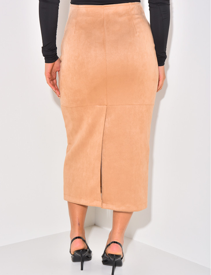 Hochtaillierter, langer Rock aus Wildleder