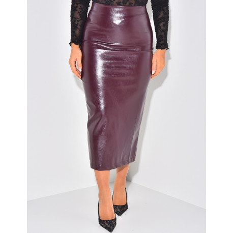 High waisted long faux leather skirt