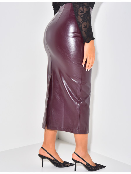 High waisted long faux leather skirt