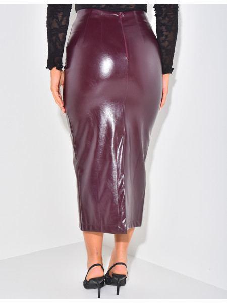 High waisted long faux leather skirt
