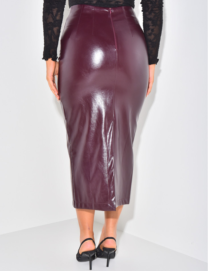 High waisted long faux leather skirt