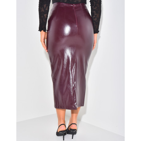 High waisted long faux leather skirt