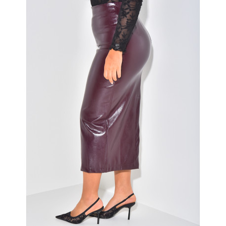 High waisted long faux leather skirt