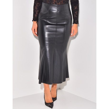 Ausgestellter Rock mit hoher Taille aus Kunstleder