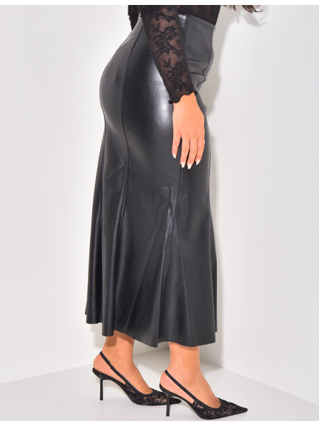 Ausgestellter Rock mit hoher Taille aus Kunstleder