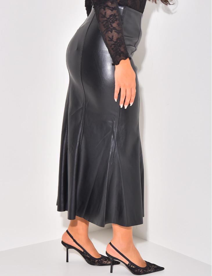 Ausgestellter Rock mit hoher Taille aus Kunstleder