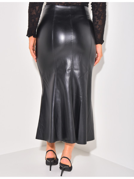 Ausgestellter Rock mit hoher Taille aus Kunstleder