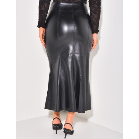 Ausgestellter Rock mit hoher Taille aus Kunstleder