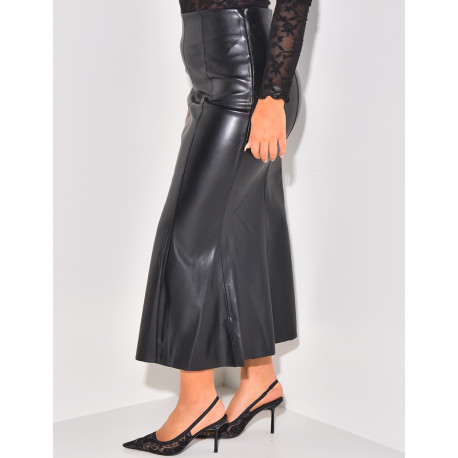 Ausgestellter Rock mit hoher Taille aus Kunstleder