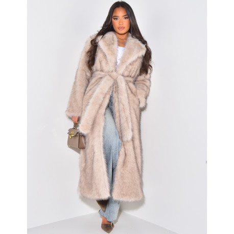 Oversized premium faux fur coat with belt