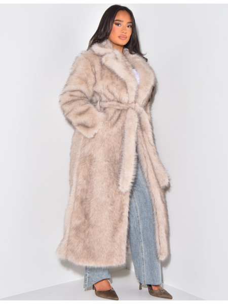 Oversized premium faux fur coat with belt